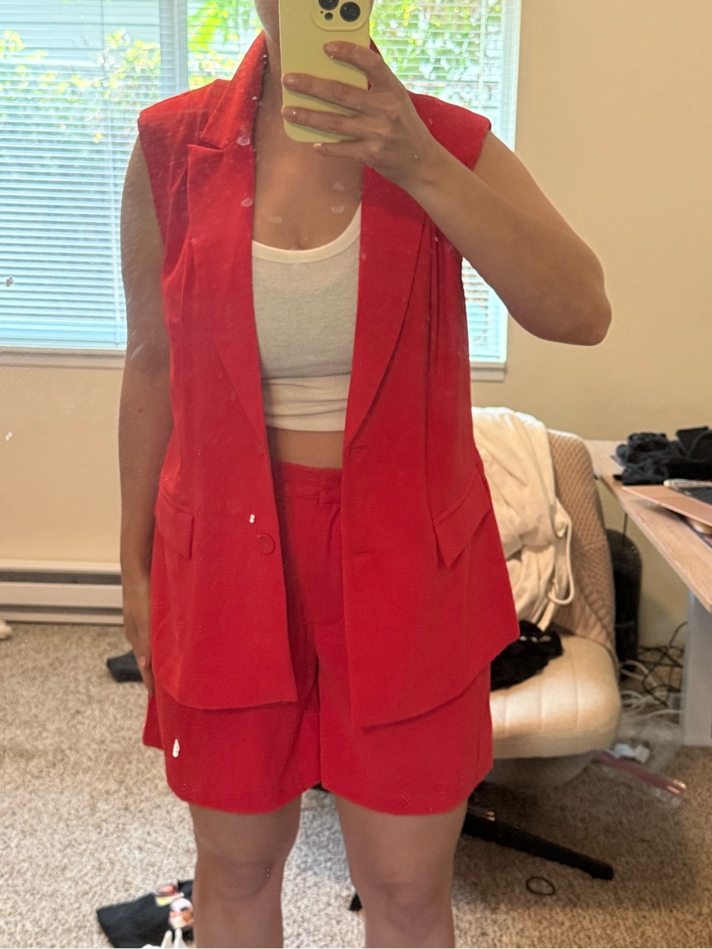 Skies Are Blue Red Sleeveless Blazer and Shorts Set